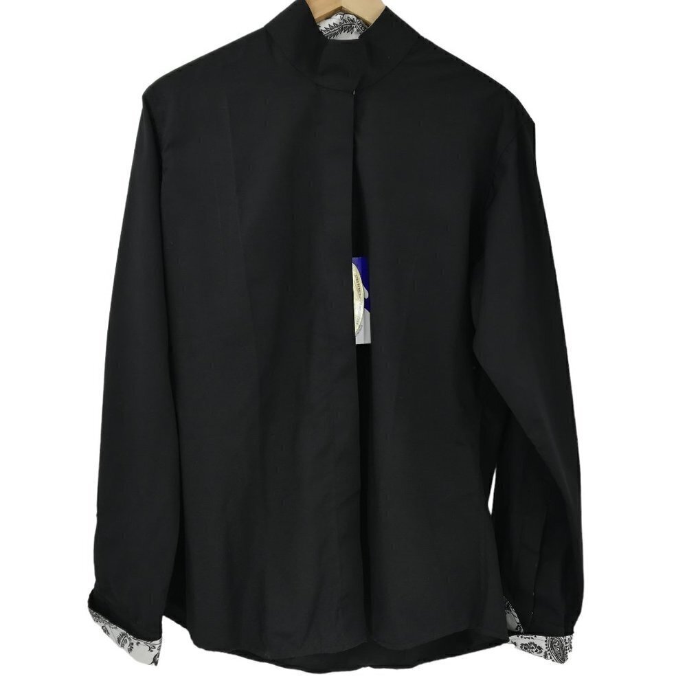 Royal Highness Equestrian Riding Button Front Mock Neck Shirt Size 42 Black Snap